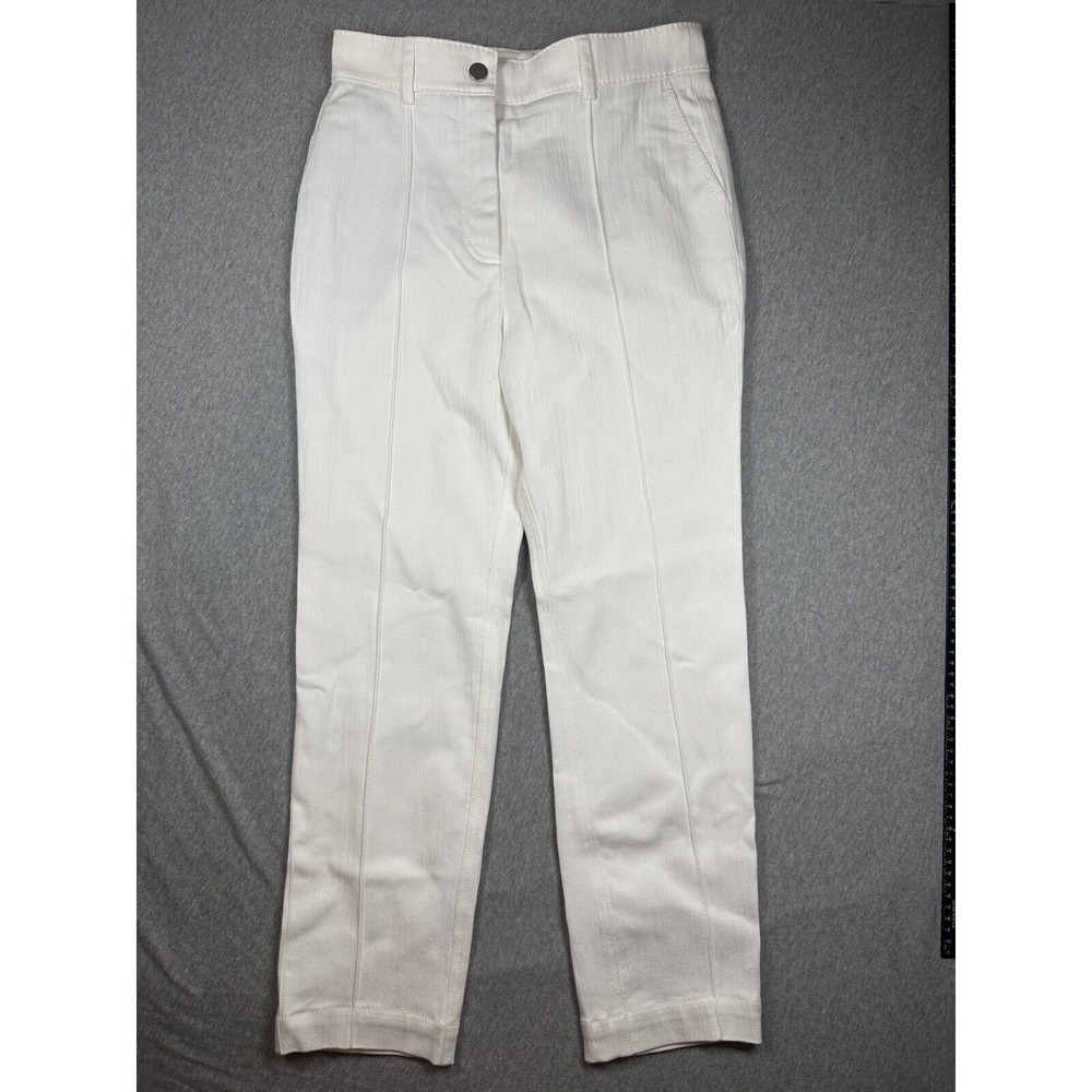 Akris Womens Zipper Fly Pleated‎ Straight Leg Pants White Cotton Size 8